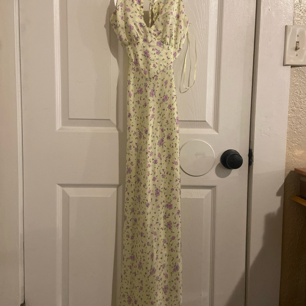 Bershka Floral Maxi Dress in Yellow and Purple